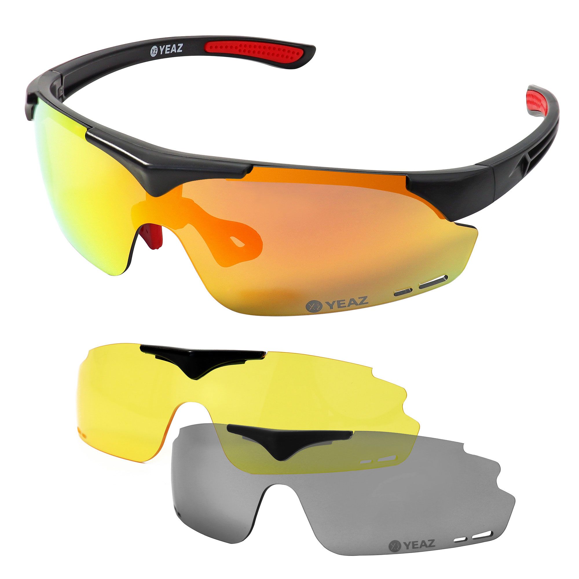 SUNUP Set occhiali da sole sportivi Magnetico - Nero opaco, Lenti Rosso Revo