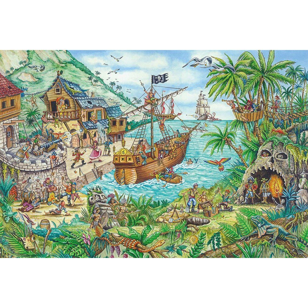 schmidt Puzzle In der Piratenbucht 100 Teile + Geschenk (Piratenflagge)