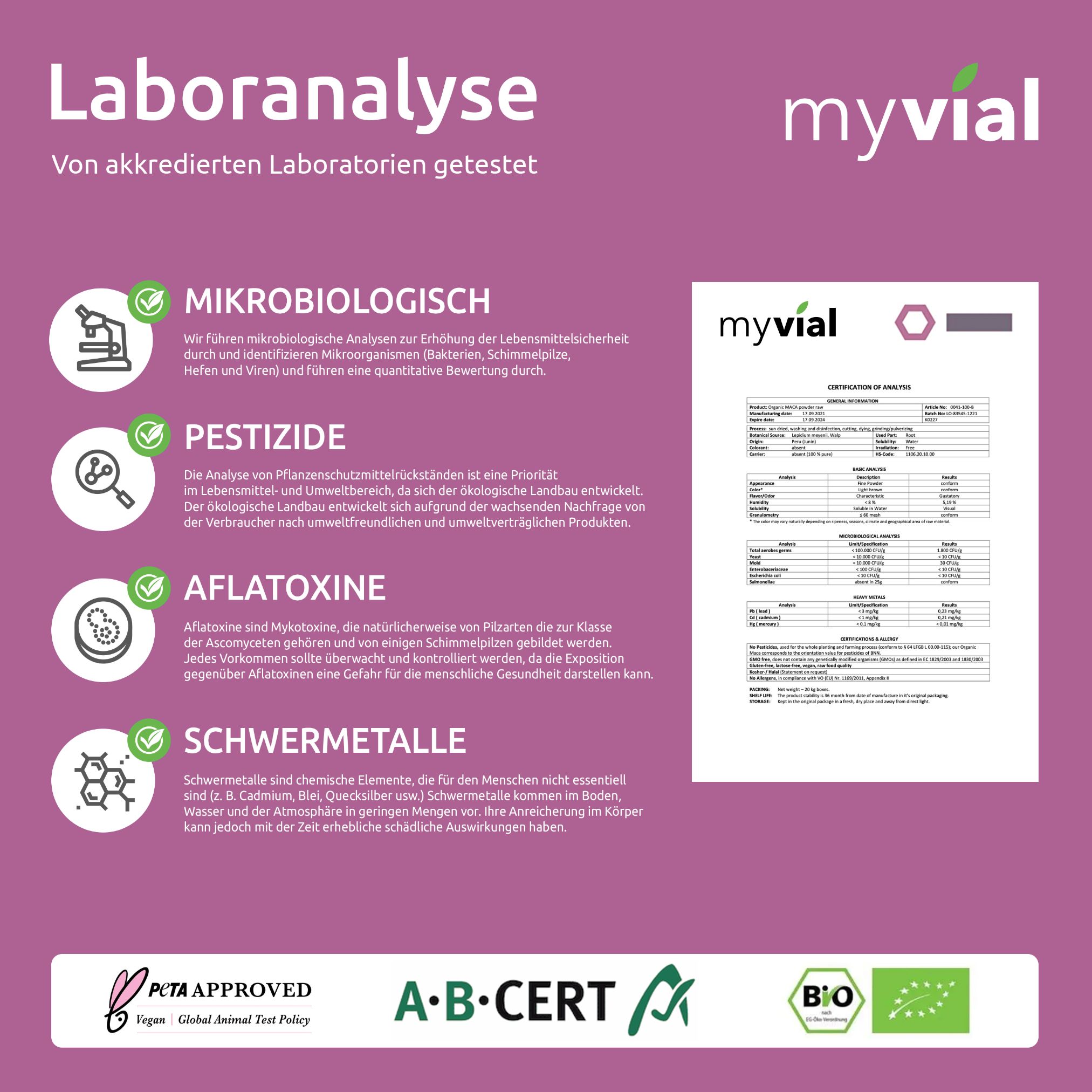 myvial® Bio Maca Mix Kapseln - 120 St mit 3 Maca-Sorten & Acerola - vegan & plastikfrei