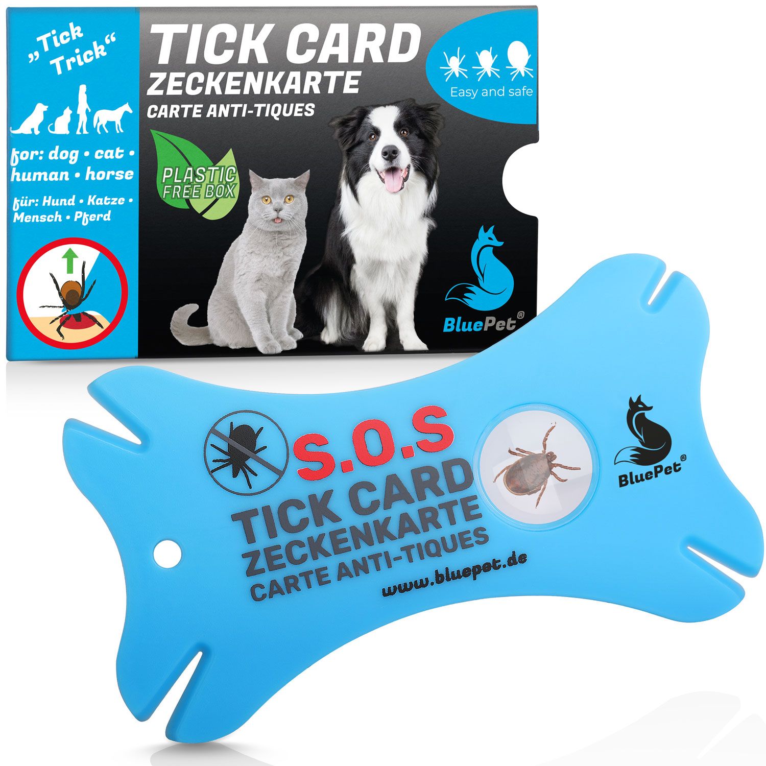 BluePet Zeckenkarte Zeckenentferner  mit Lupe