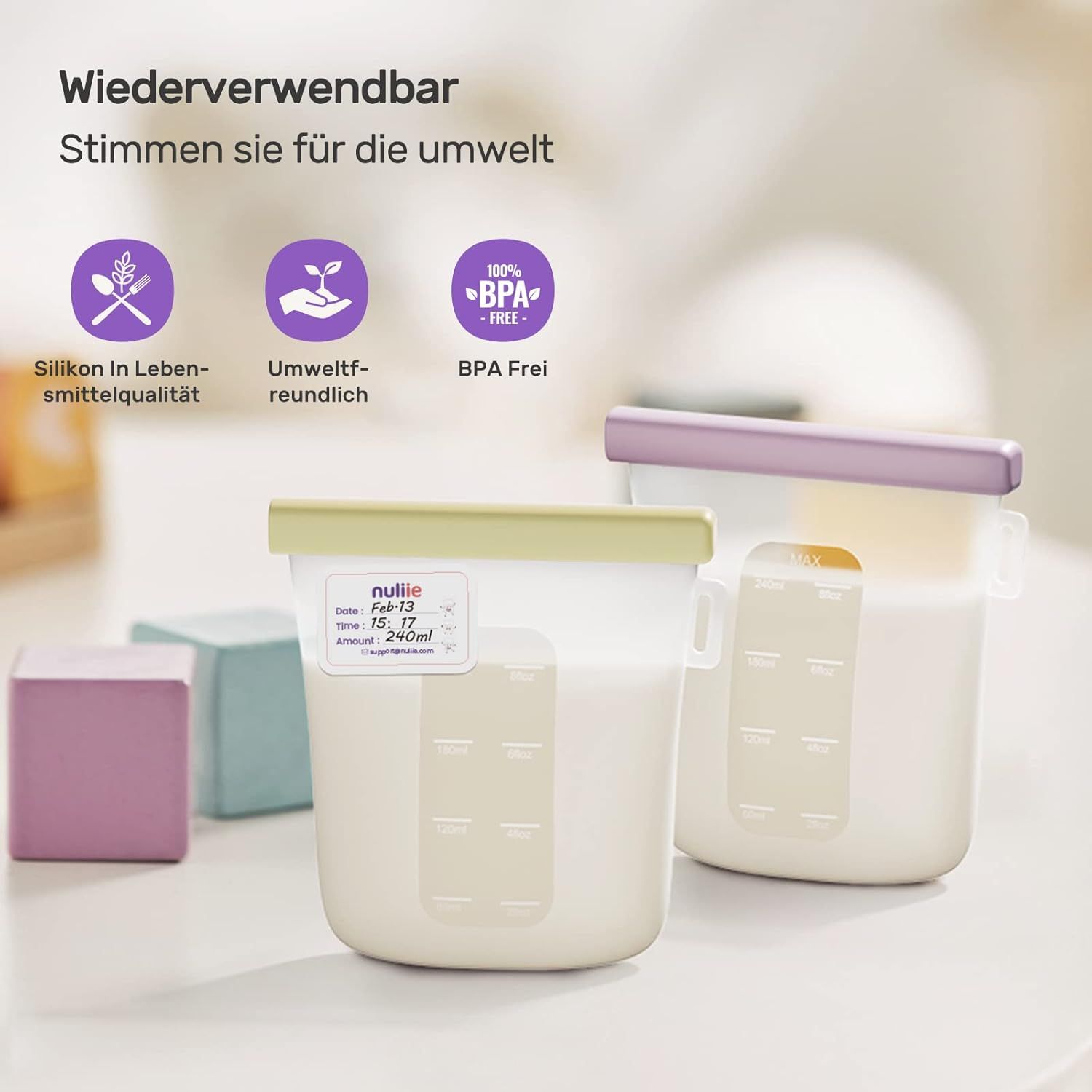 Nuliie Wiederverwendbare Muttermilchbeutel