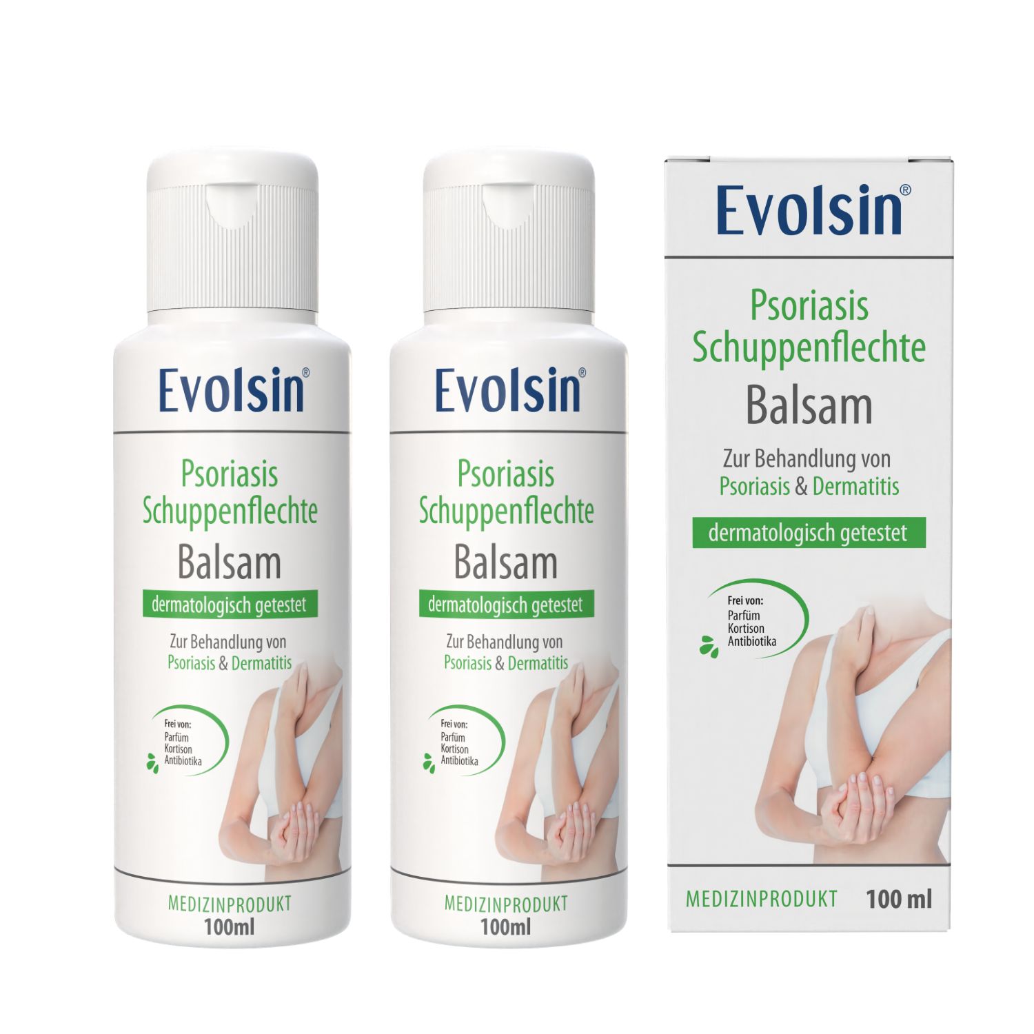 Evolsin® Psoriasis Balsam Doppelpack – bei Schuppenflechte, beruhigt Haut, ohne Kortison 200 ml