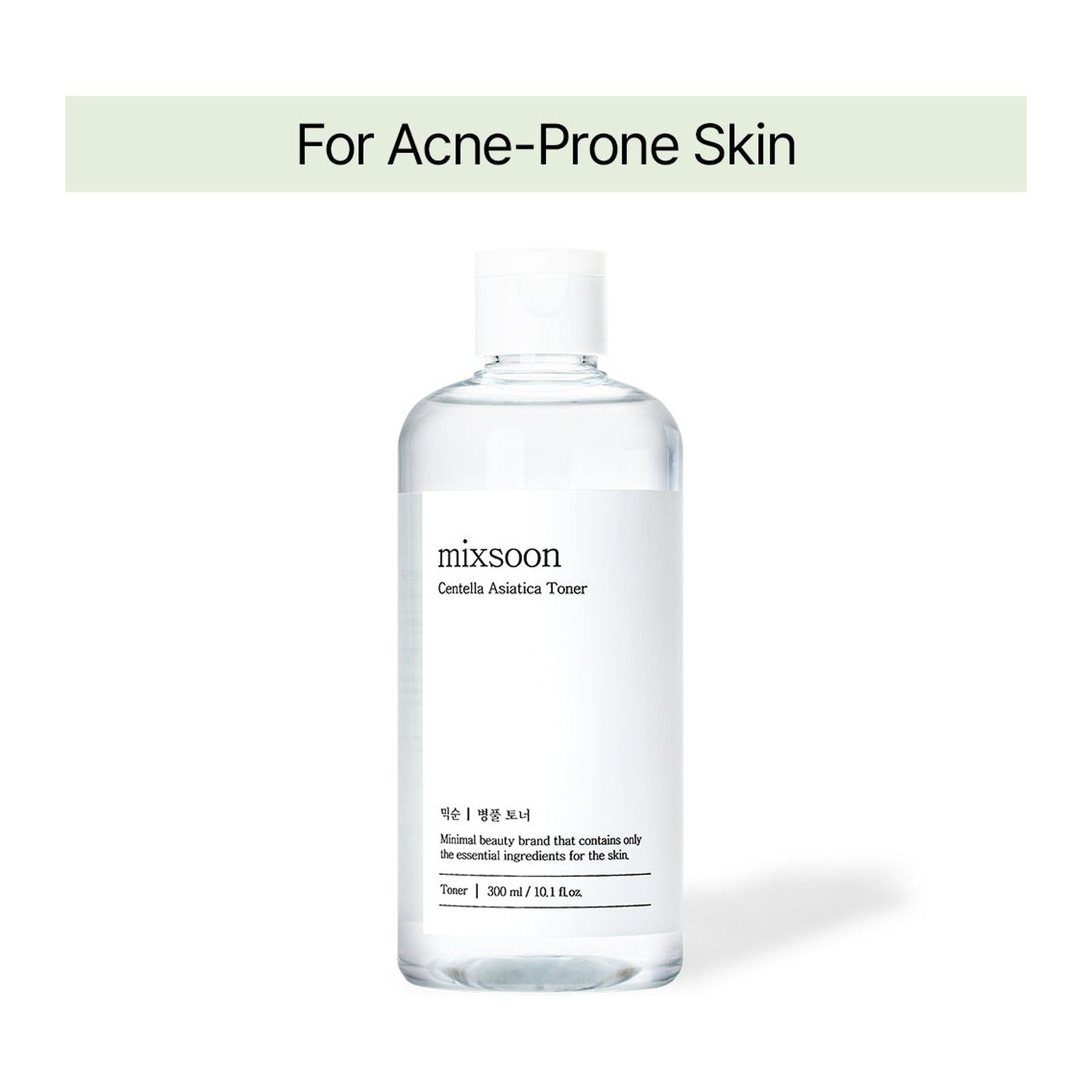 mixsoon Centella Asiatica Toner in klarer Flasche, für zu Akne neigende Haut.