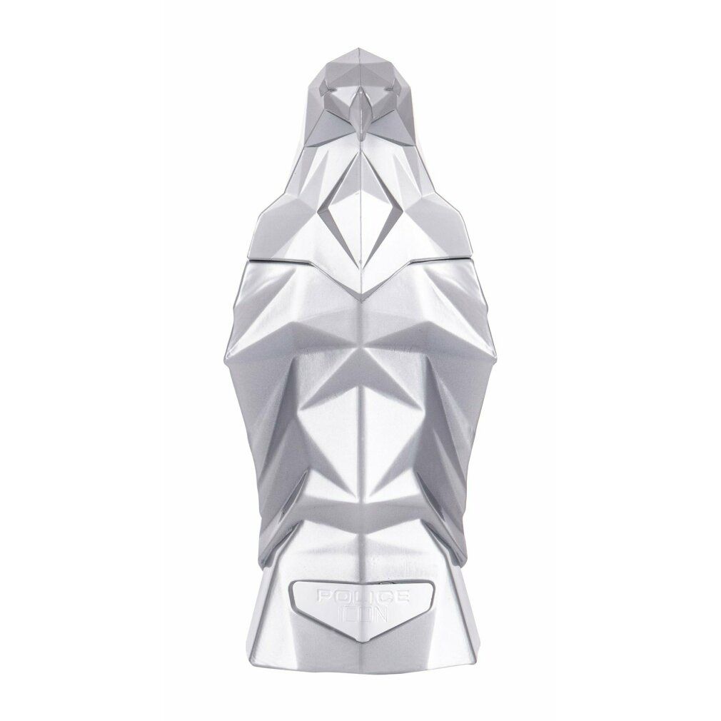 Graue Flasche, geometrische Form. Aufschrift: POLICE. Eau de Parfum. Flakon ohne Verpackung.