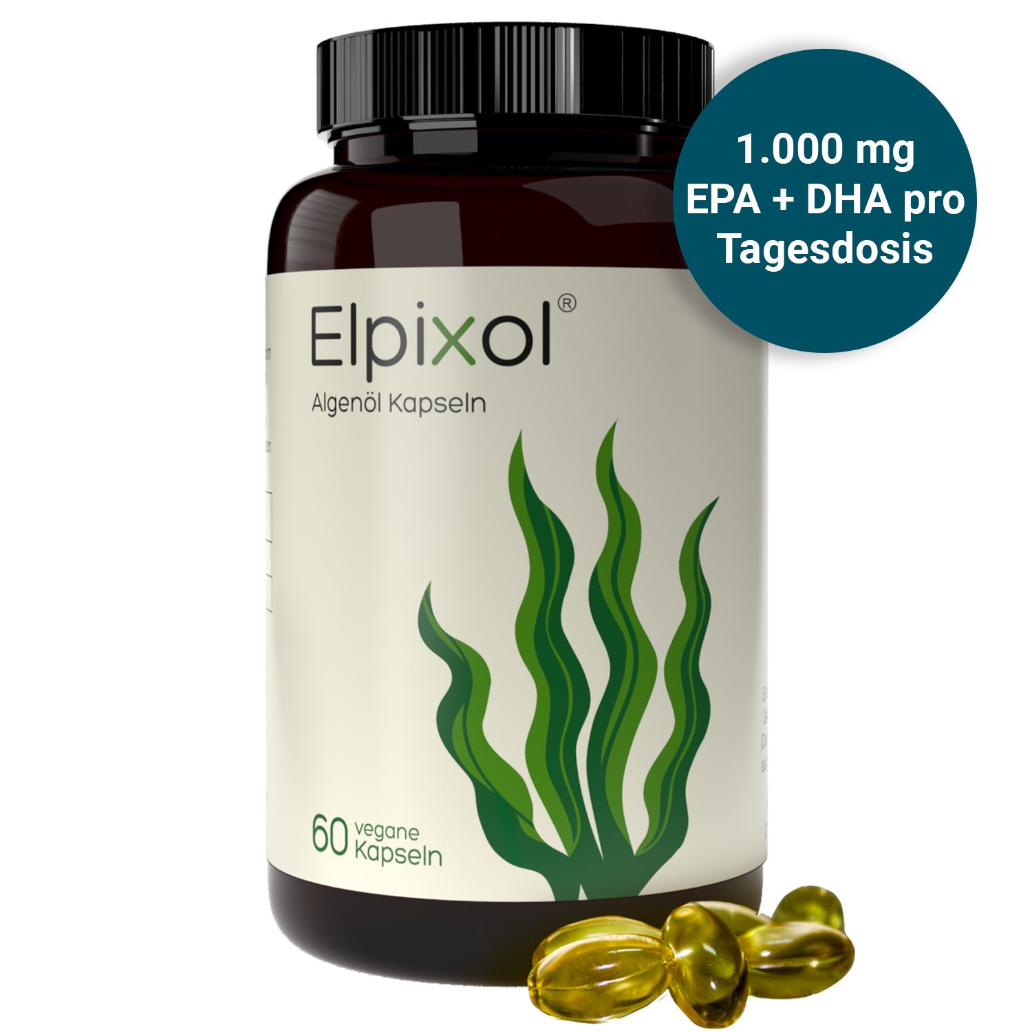Elpixol® Algenöl 1000mg Kapseln mit EPA+DHA - Omega-3 - vegan