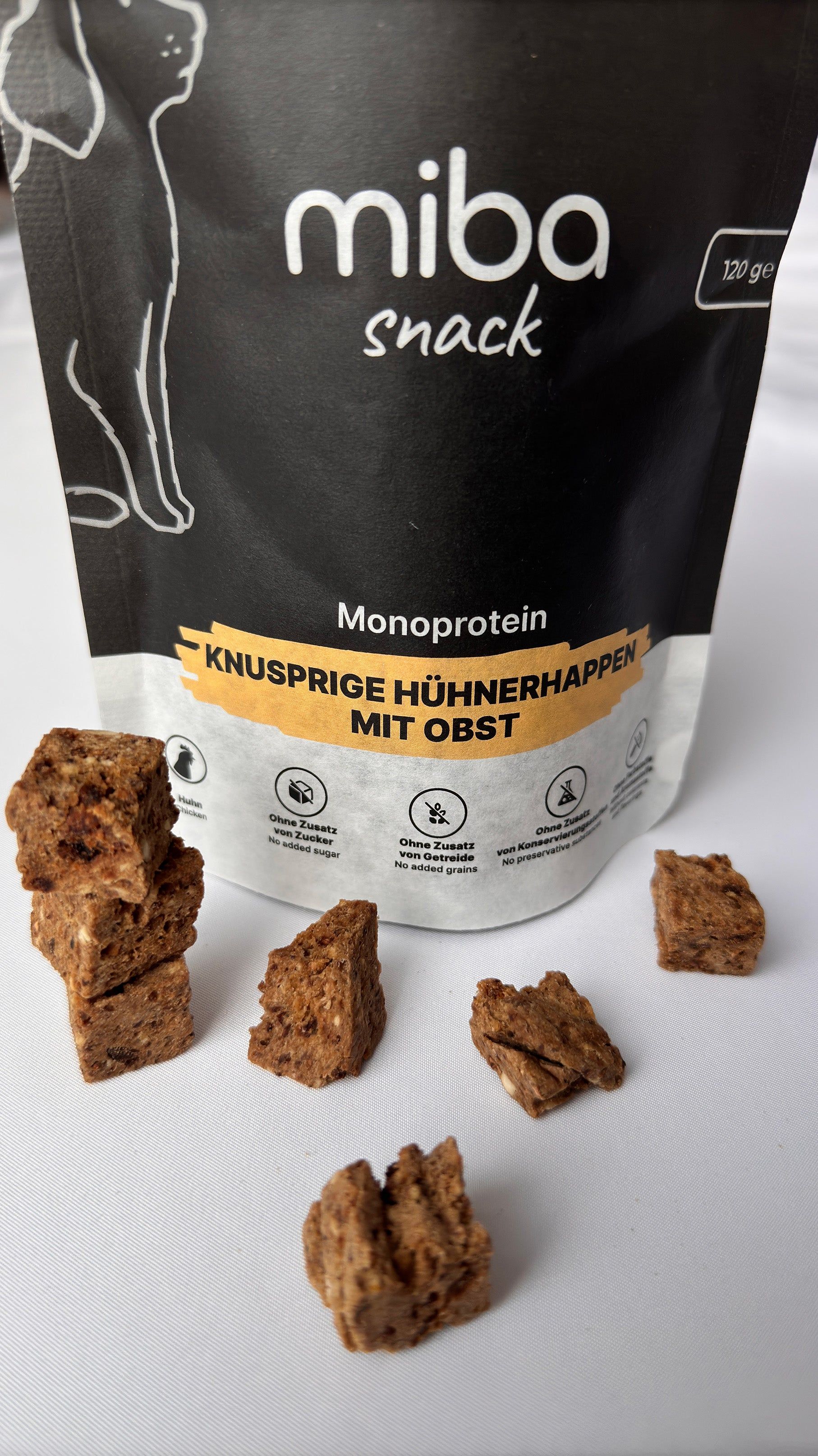 miba - Knusprige Hühnerhappen mit Obst Hund