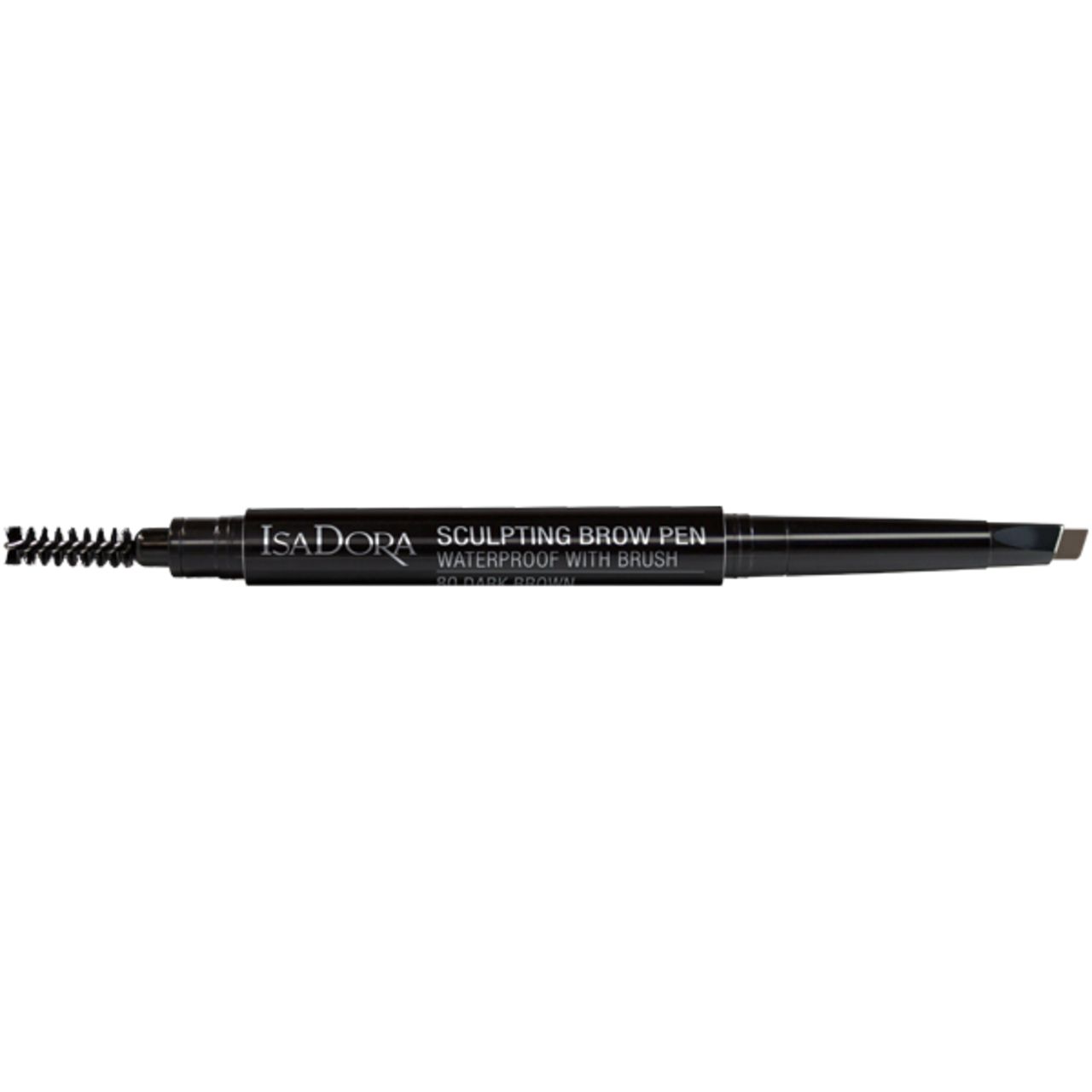 IsaDora Sculpting Brow Pen. Schwarzer Stift mit Bürste und Augenbrauenstift. Aufschrift: Waterproof with Brush.