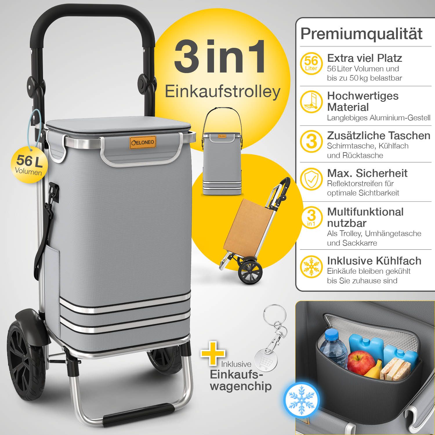 ELONEO Einkaufstrolley - 3 in 1