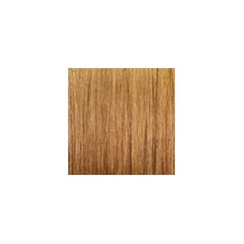 Haarsträhne in Honigblond. Quadratische Form. Natürliche Haarstruktur und Farbgebung. Detailaufnahme der Haarfarbe.