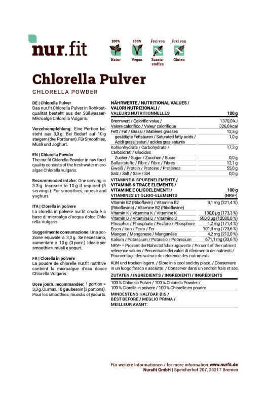 nur.fit Chlorella Pulver