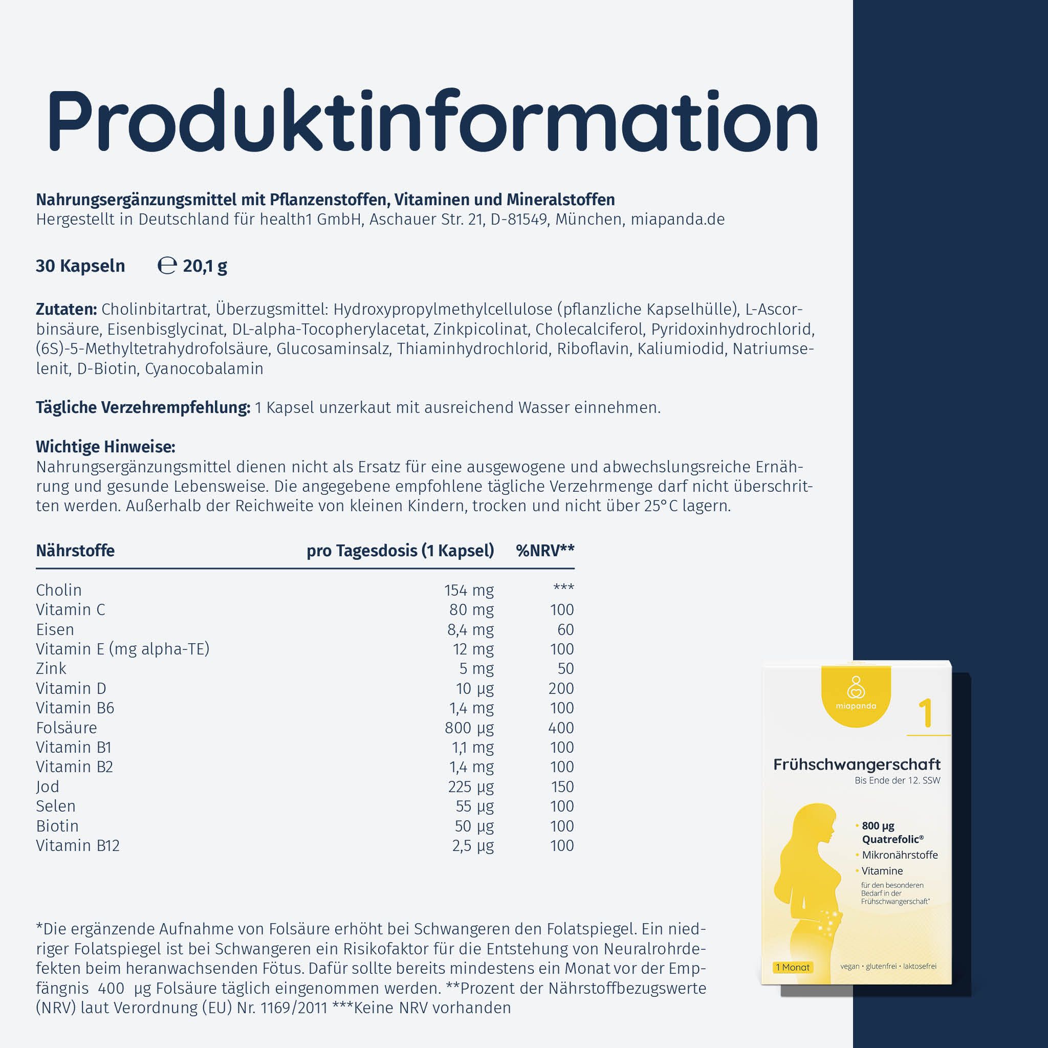 miapanda 1 Frühschwangerschaft Folsäurepräparat
