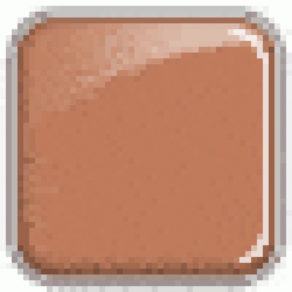 Bronze-farbenes Make-up-Produkt in quadratischer Form mit abgerundeten Ecken, in einem quadratischen Rahmen.