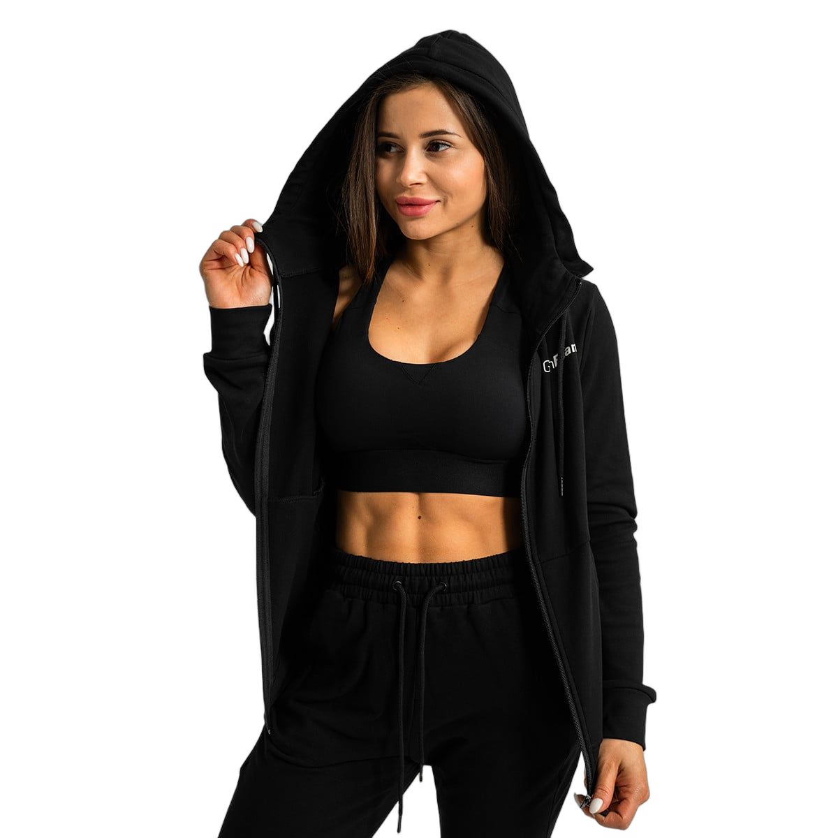 GymBeam Hoodie Damen Regular mit Kapuze und Reißverschluss Black