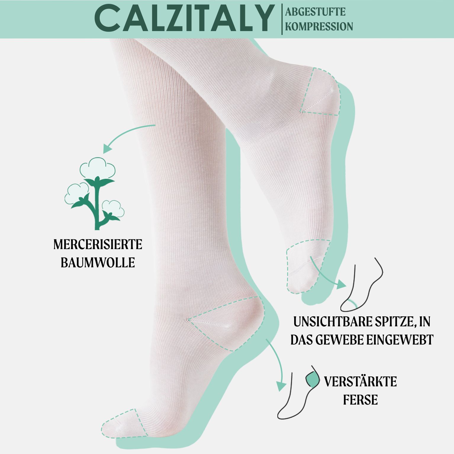 CALZITALY Kniestrumpfe aus Fil d’Écosse mit Abgestufter Kompression 14-16 mm/Hg