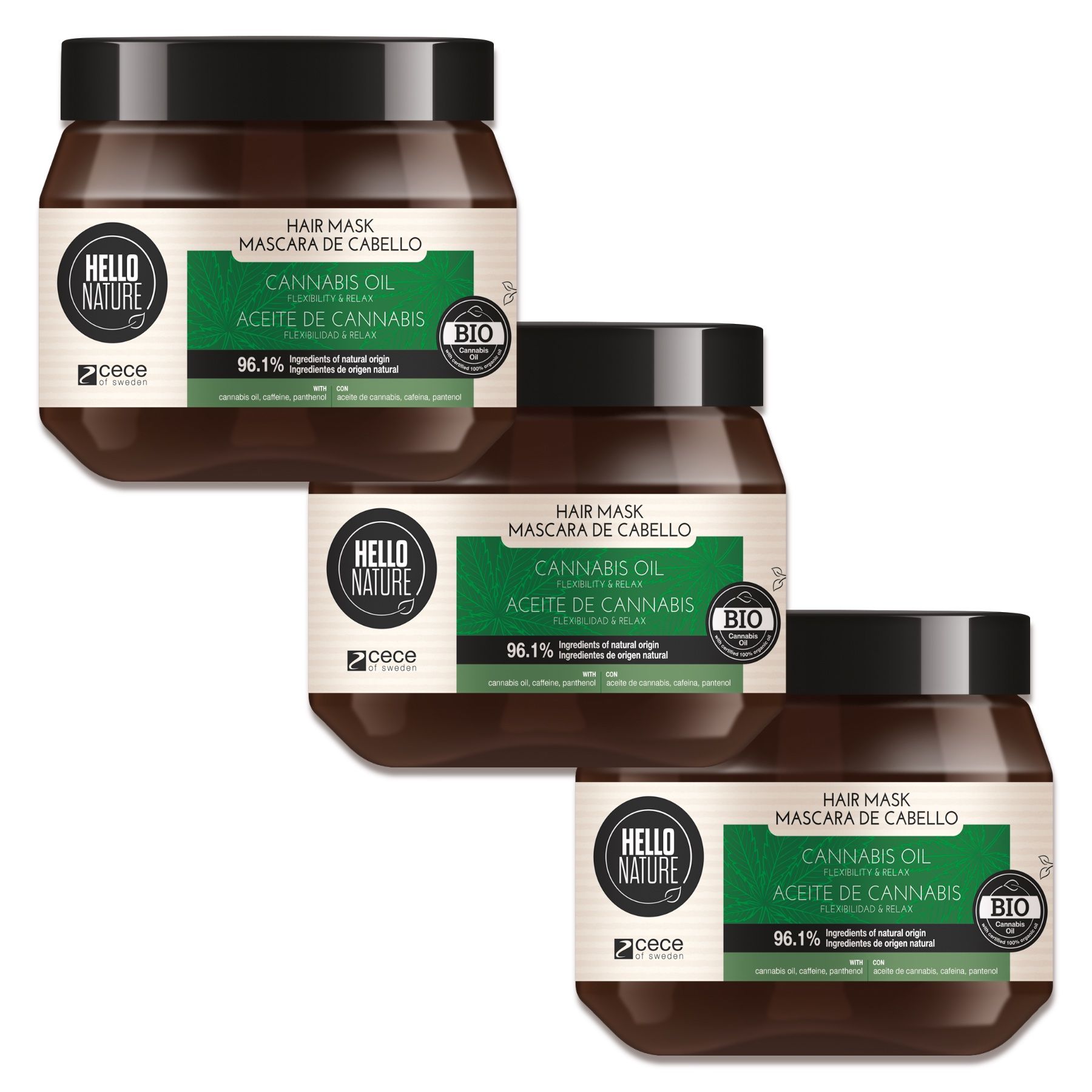 Hello Nature Haarmaske Repair Intensivpflege für Kopfhaut Hanföl 3x250 ml Haarkur