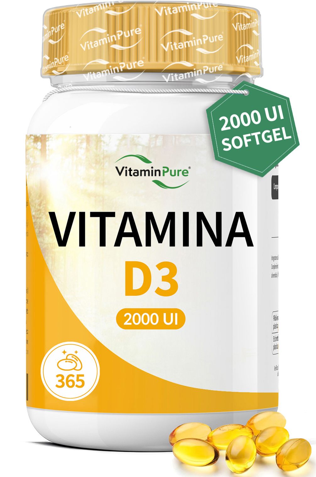 VitaminPure® Vitamina D3 2000 UI, 365 capsule softgel