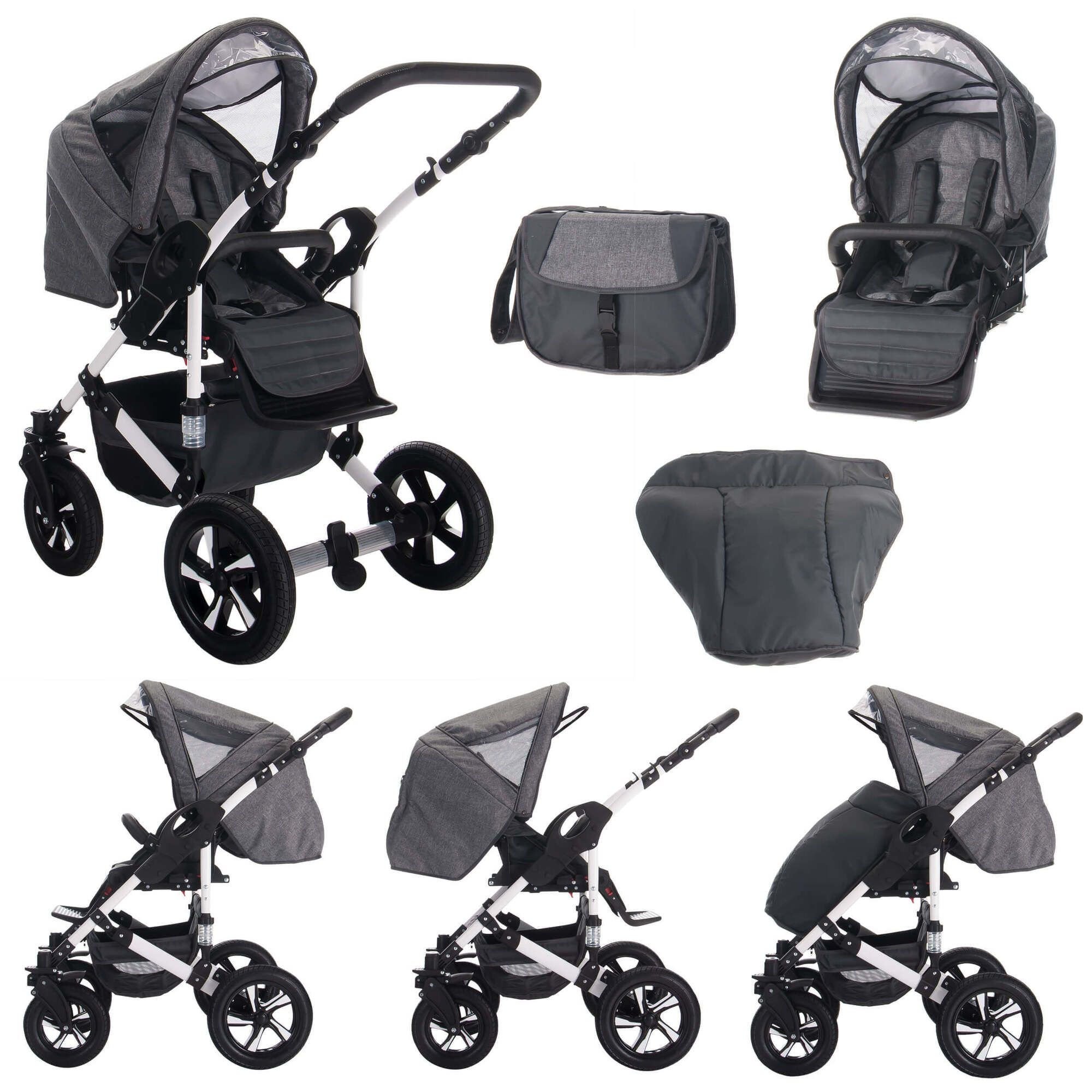 Bebebi Florida 3 in 1 Kinderwagen Set mit Original Maxi Cosi, Hartgummi Flocream