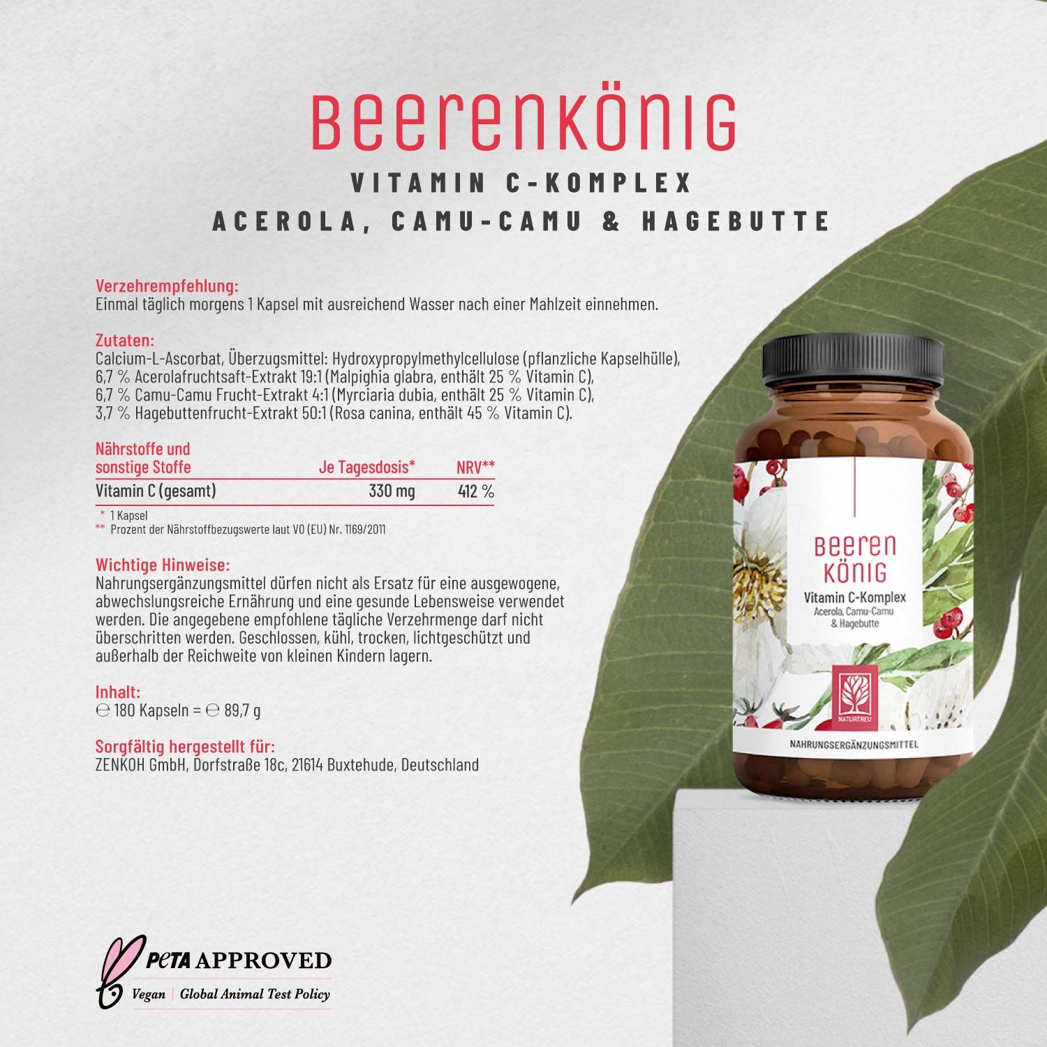 Vitamin C Komplex mit Camu Camu & Acerola - Beerenkönig - NATURTREU®