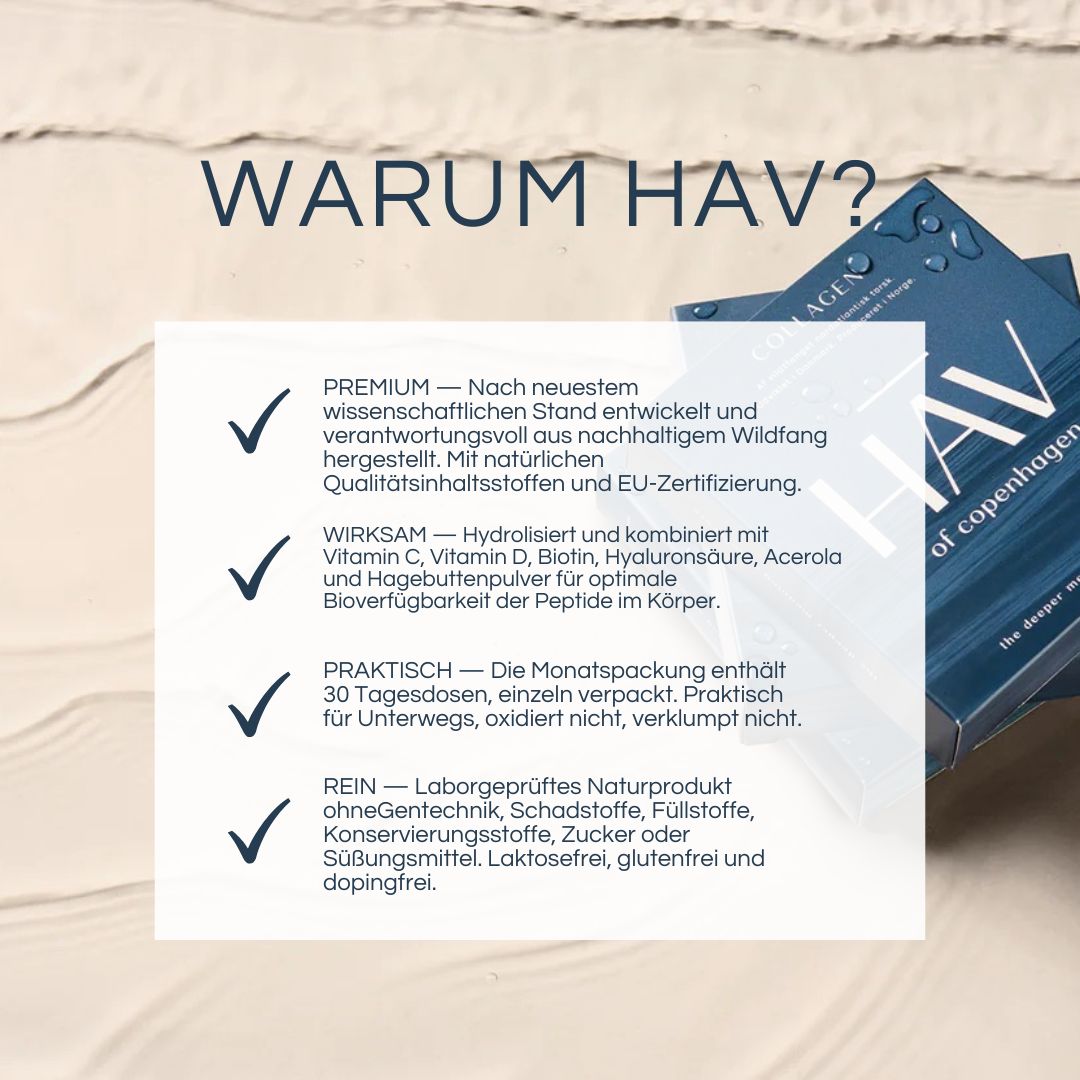 HAV® Premium Marine Collagen Pulver - mit Vitamin C & D, Biotin und Hyaluronsäure.