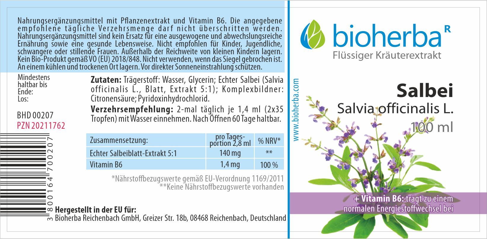 Bioherba Salbei Salvia officinalis L. Tropfen Tinktur