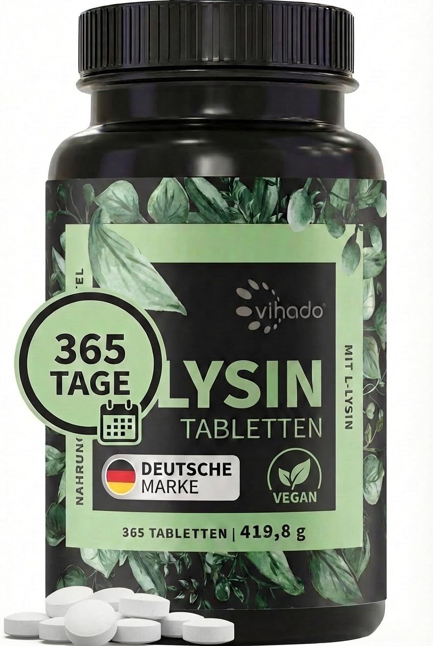 Lysin Tabletten hochdosiert im Jahresvorrat, auch bei Herpes, Made in Germany von Vihado 419,8 g