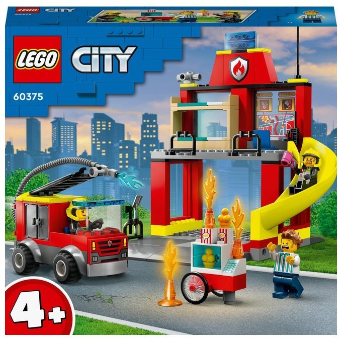 LEGO City Fire 60375 Caserma dei Pompieri e Autopompa, Camion Giocattolo dei Vigili del Fuoco, Gioc