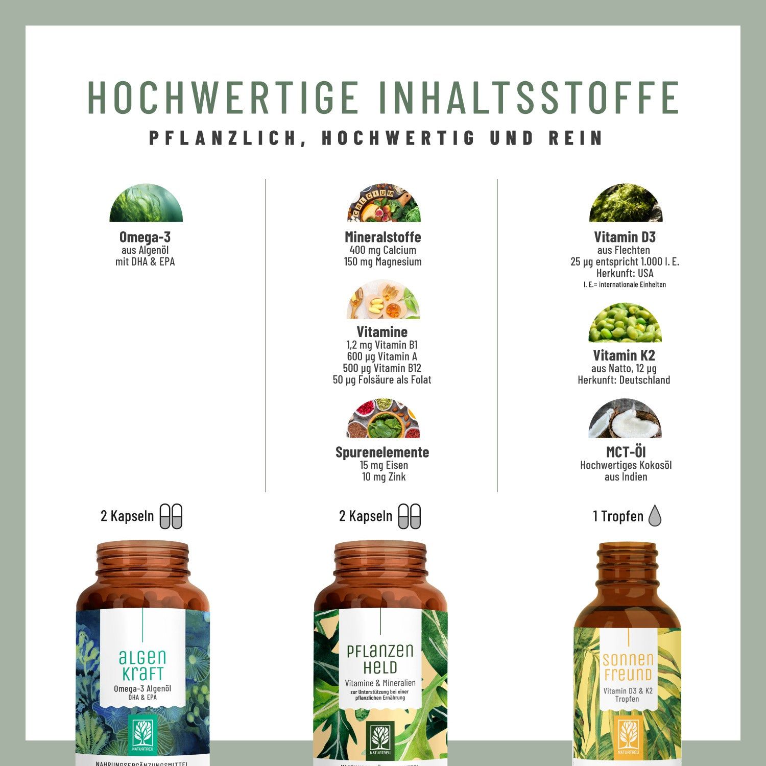 Pflanzliche-Ernährung-Paket: ALGENKRAFT, PFLANZENHELD, SONNENFREUND - NATURTREU®