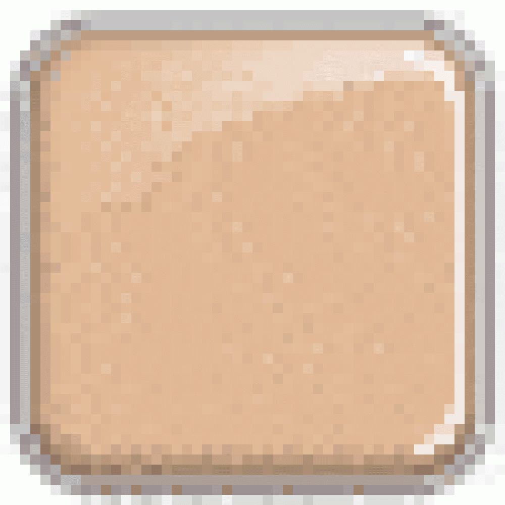 Quadratische, beige Puder-Nachfüllung in silbernem Rahmen. Glatte Oberfläche.