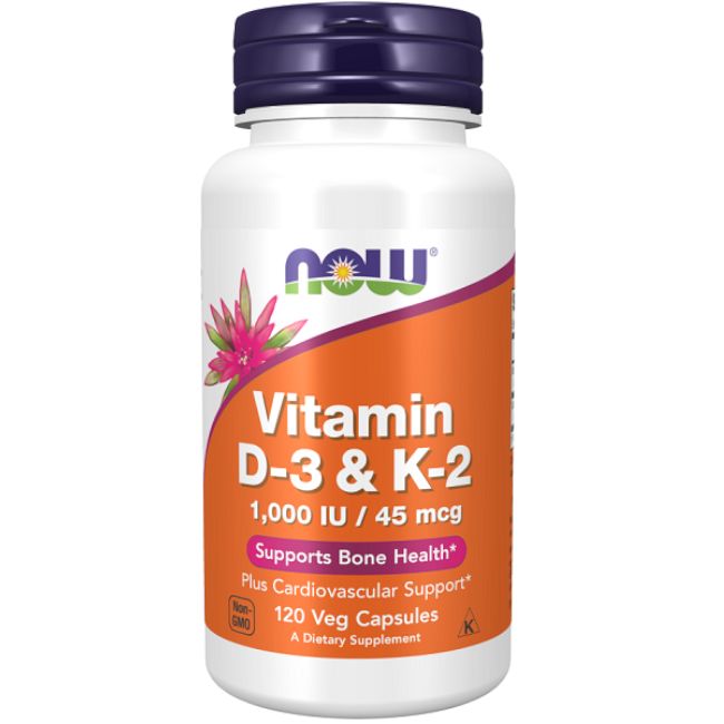 Now Foods Vitamine D3 1000 IU & K2 45 mcg 120 Pc