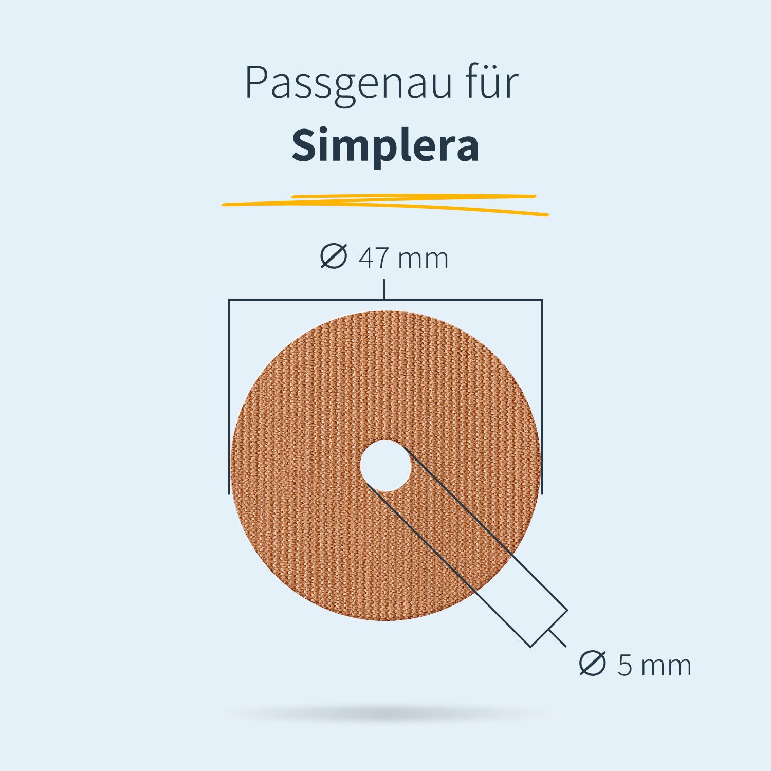 Runder Underpatch mit 47 mm Durchmesser und 5 mm Loch. Für Simplera.