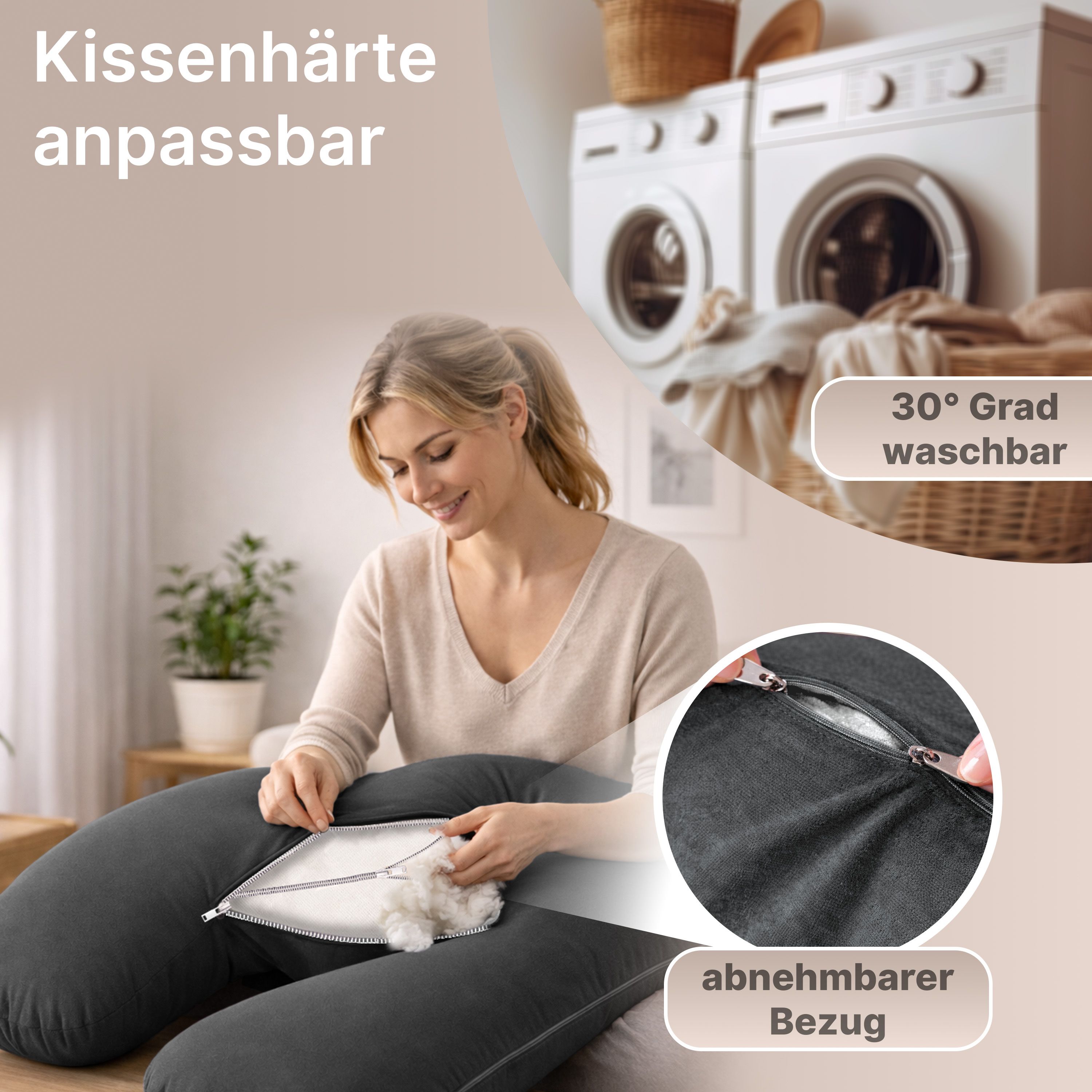 Multifunktions-Körperkissen mit Schlafmaske, Anthrazit