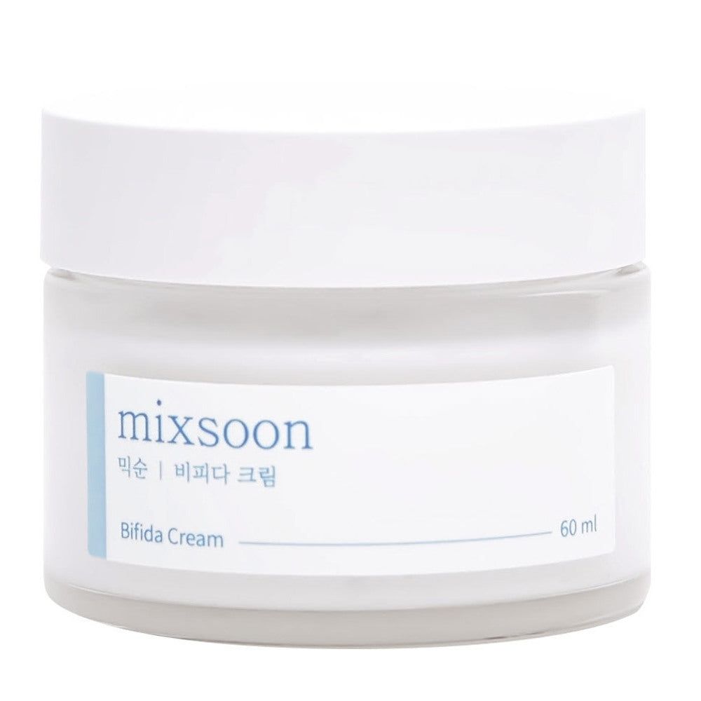 Weißes Cremeglas mit Deckel. Aufkleber mit "mixsoon Bifida Cream" und Volumenangabe.