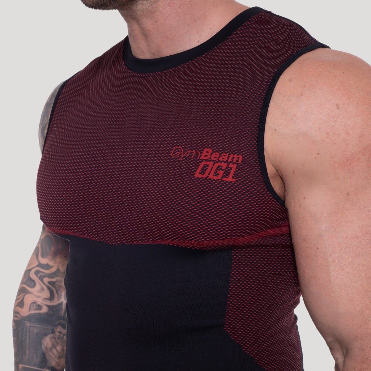 GymBeam Sport-Tanktop Herren nahtlos Slim mit Kontrastmuster OG1 Schwarz/Rot