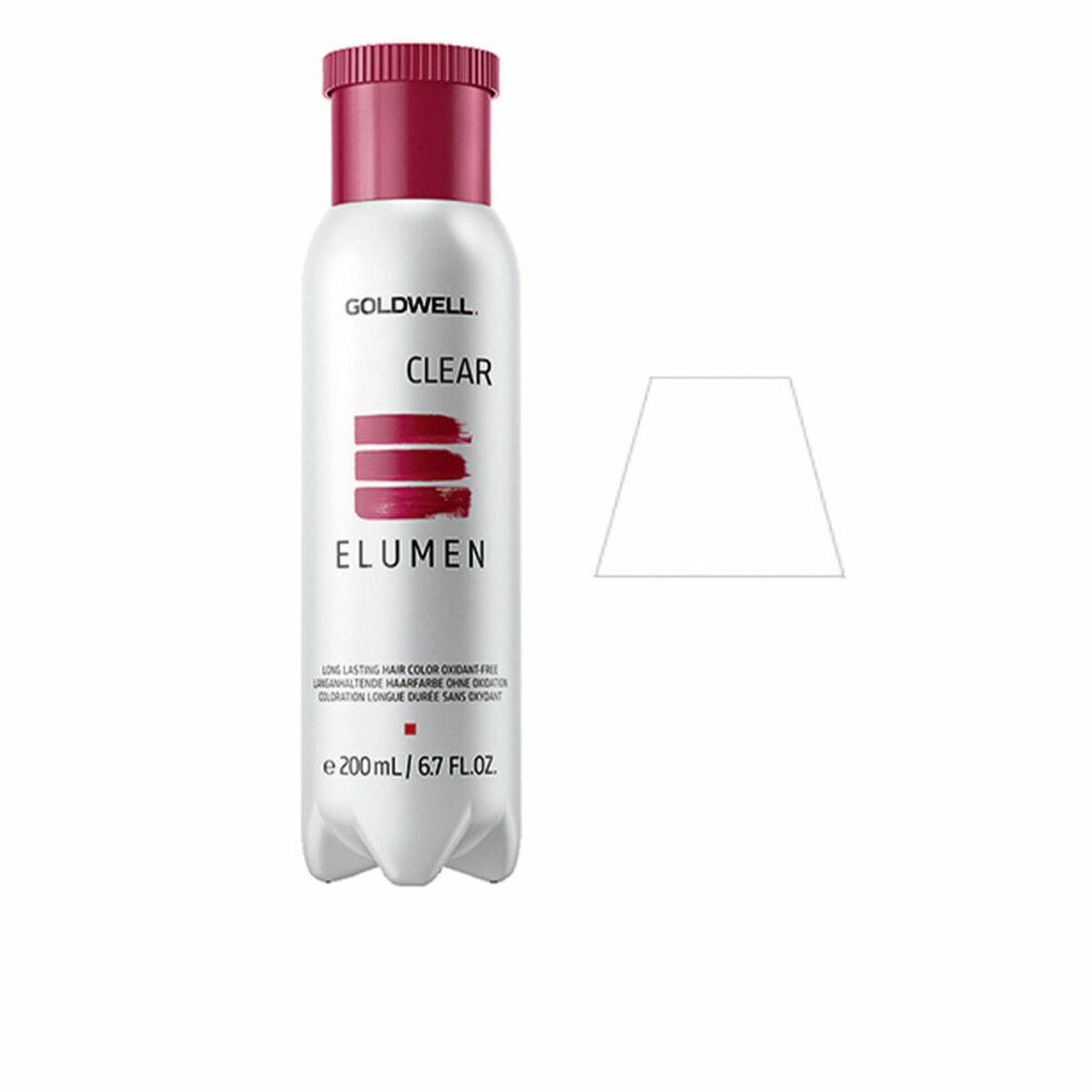 Goldwell ELUMEN CLEAR, Haarfarbe, weiße Flasche mit rotem Deckel. Text: CLEAR, ELUMEN, 200 ml/6.7 FL.OZ. Oxidationsmittelfrei.