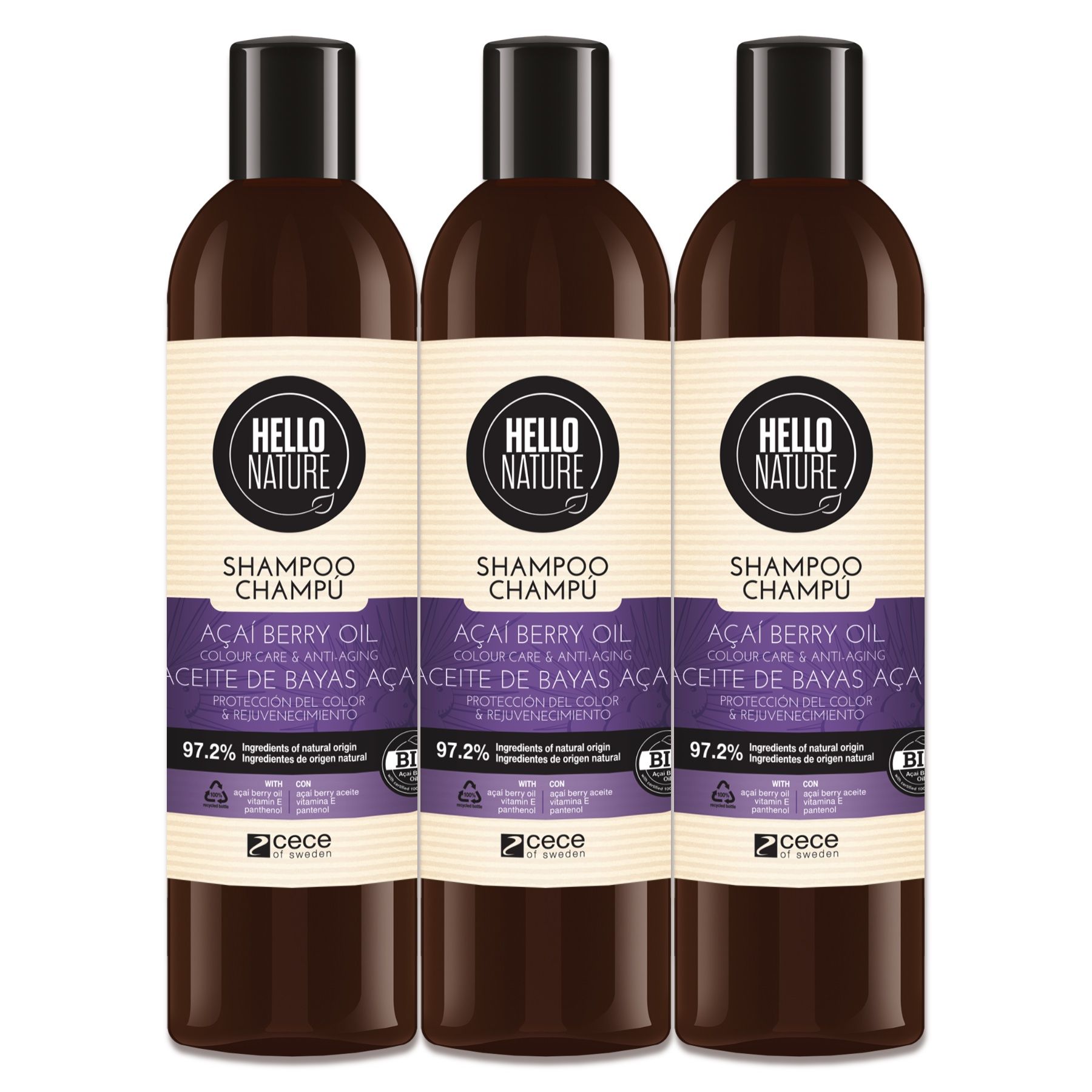 Hello Nature Haarshampoo mit Acai Beere für die Haarpflege 3x300 ml Shampoo