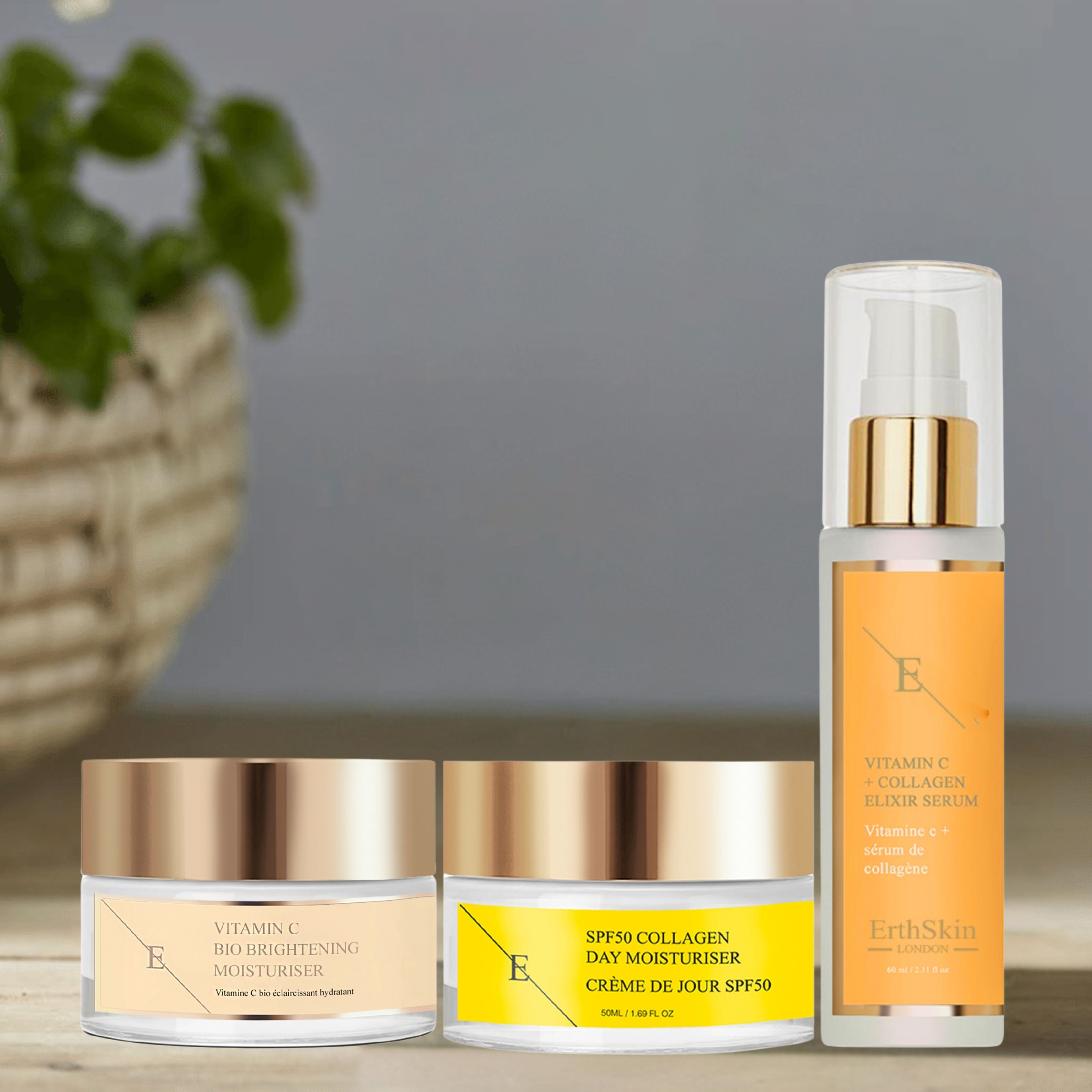 ErthSkin London VITAMIN C ELIXIER SERUM + Vitamin C Bio Brightening Moisturizer + SPF Tagescreme set