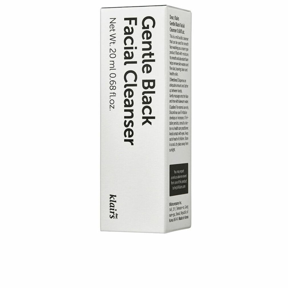 Weiße Verpackung mit schwarzer Schrift. Enthält "Gentle Black Facial Cleanser" und "klairs" Logo. Nettoinhalt: 20 ml.