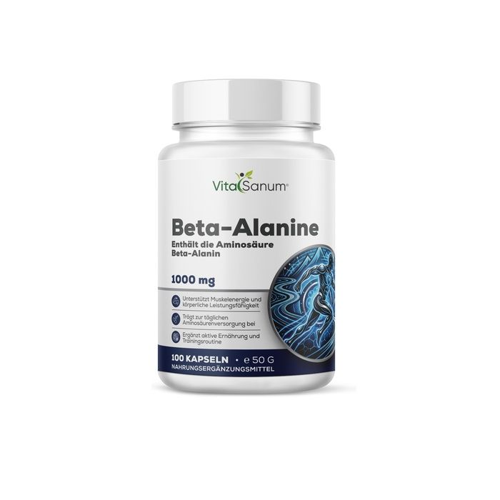 VitaSanum Beta-Alanin Kapseln: 100 vegane Kapseln mit 1000 mg Beta-Alanin pro Tagesportion.