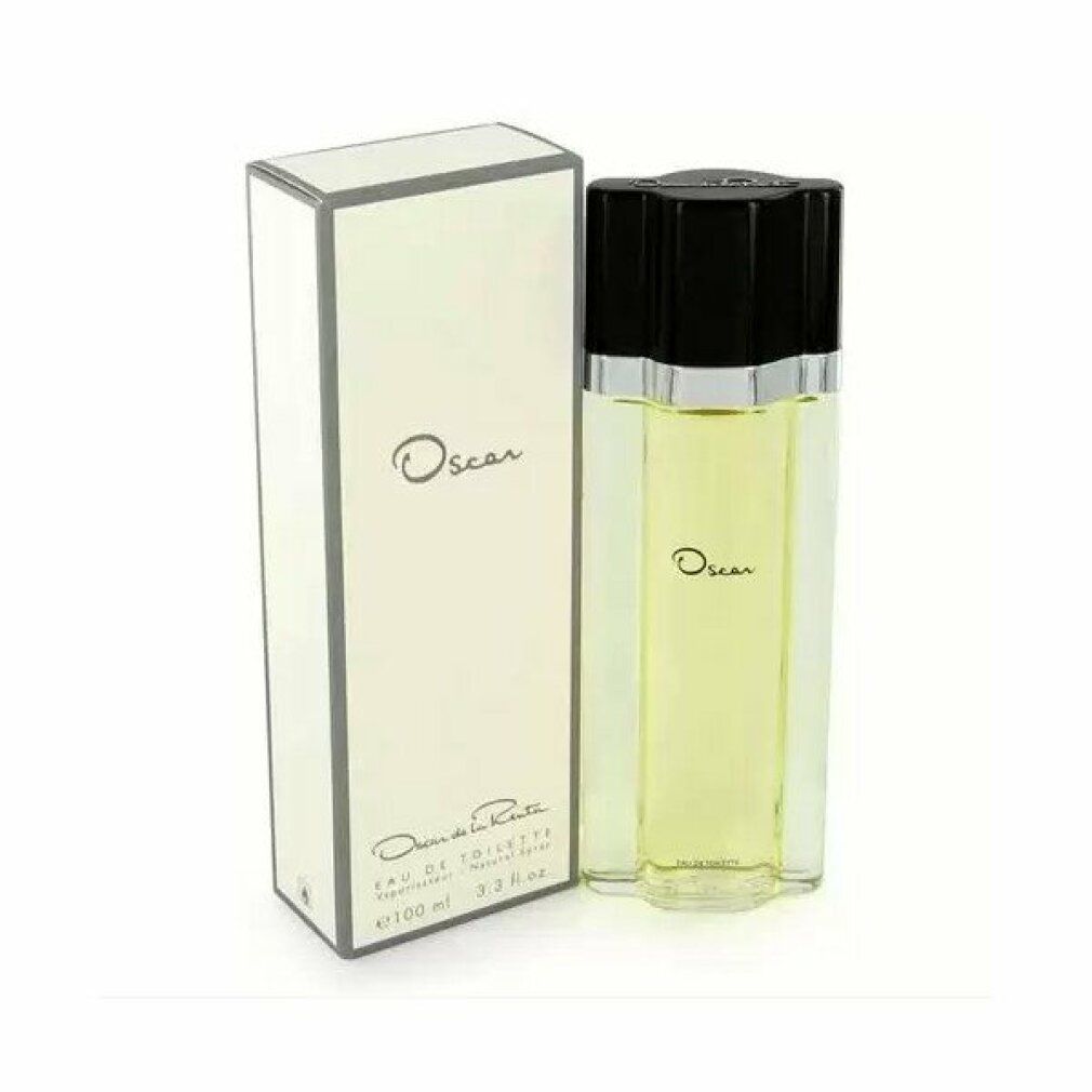 Flakon und Schachtel. Aufschrift "Oscar" und "Oscar de la Renta". "Eau de Toilette". 100 ml. Weiße Verpackung.