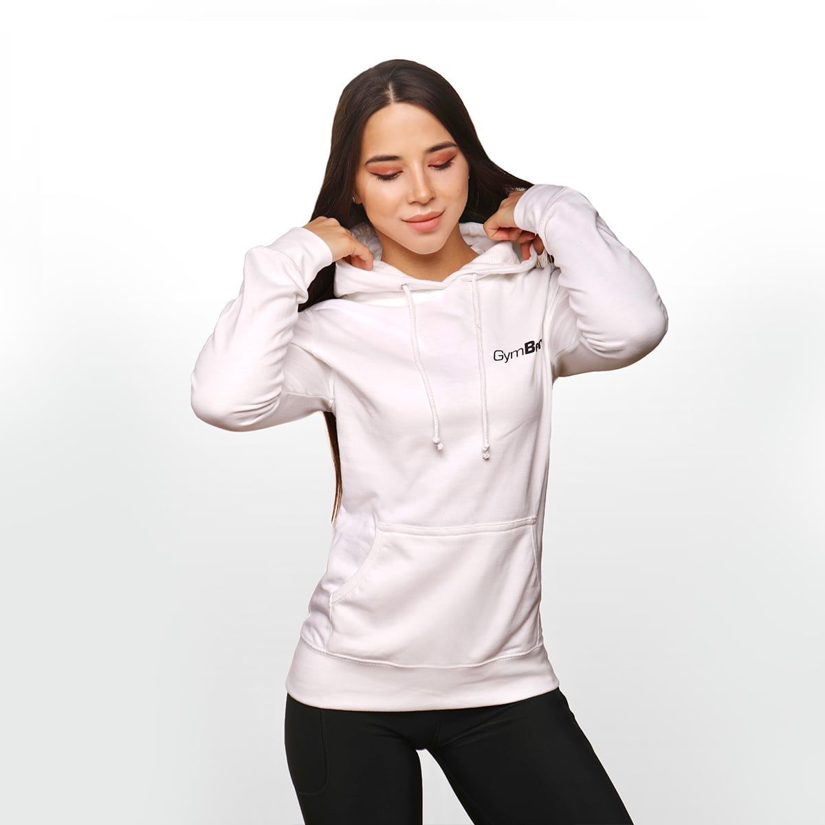 GymBeam Damen Hoodie regular mit Kapuze, Taschen und Langarm in Weiß 1 St