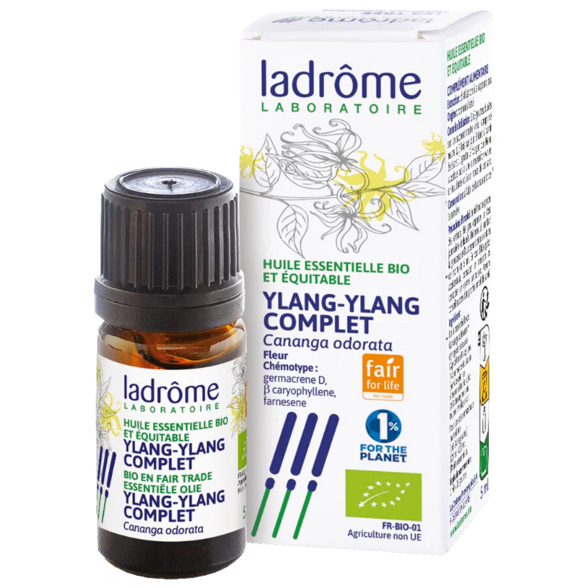 Ladrôme Ätherisches Öl Ylang Komplett (Cananga Odorata) Bio 3,2x3,2x8,3 cm