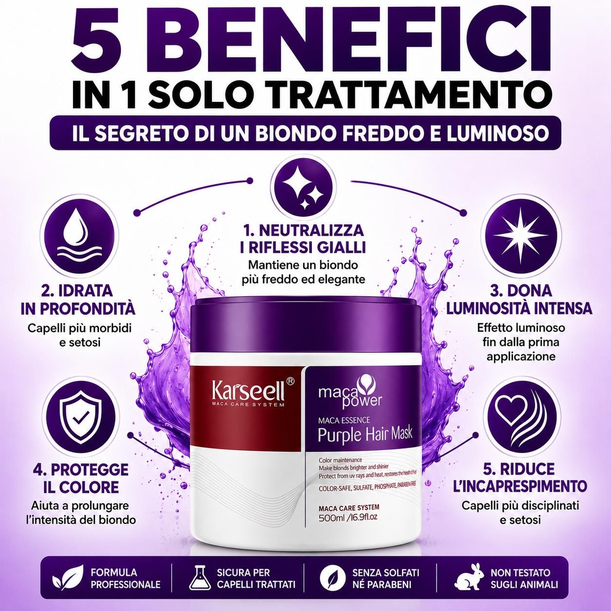 KARSEELL Violette Anti-Gelbstich-Haarmaske für Blond Platin und Grau