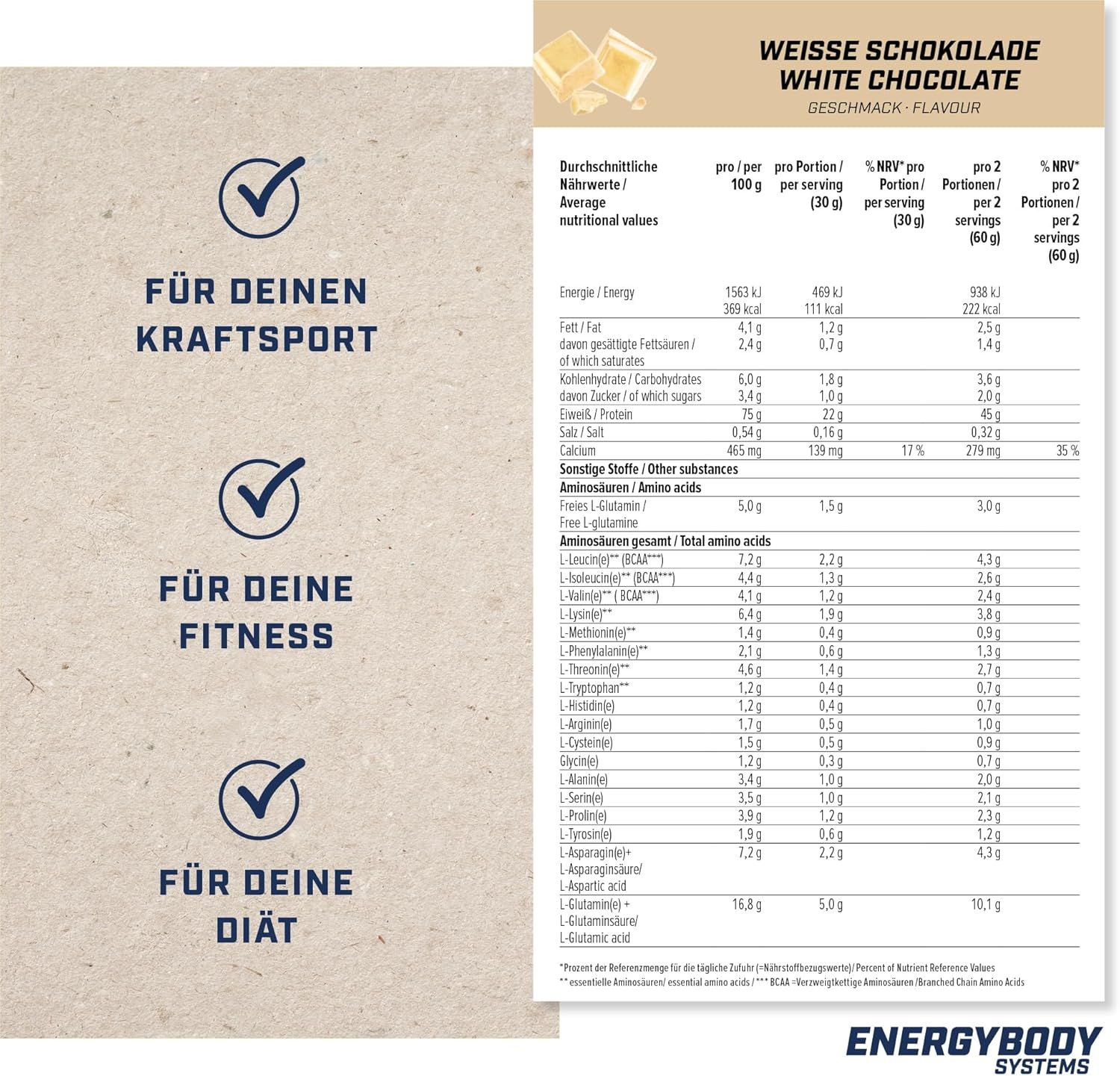 Energybody Systems Nature Whey Protein Weiße Schokolade