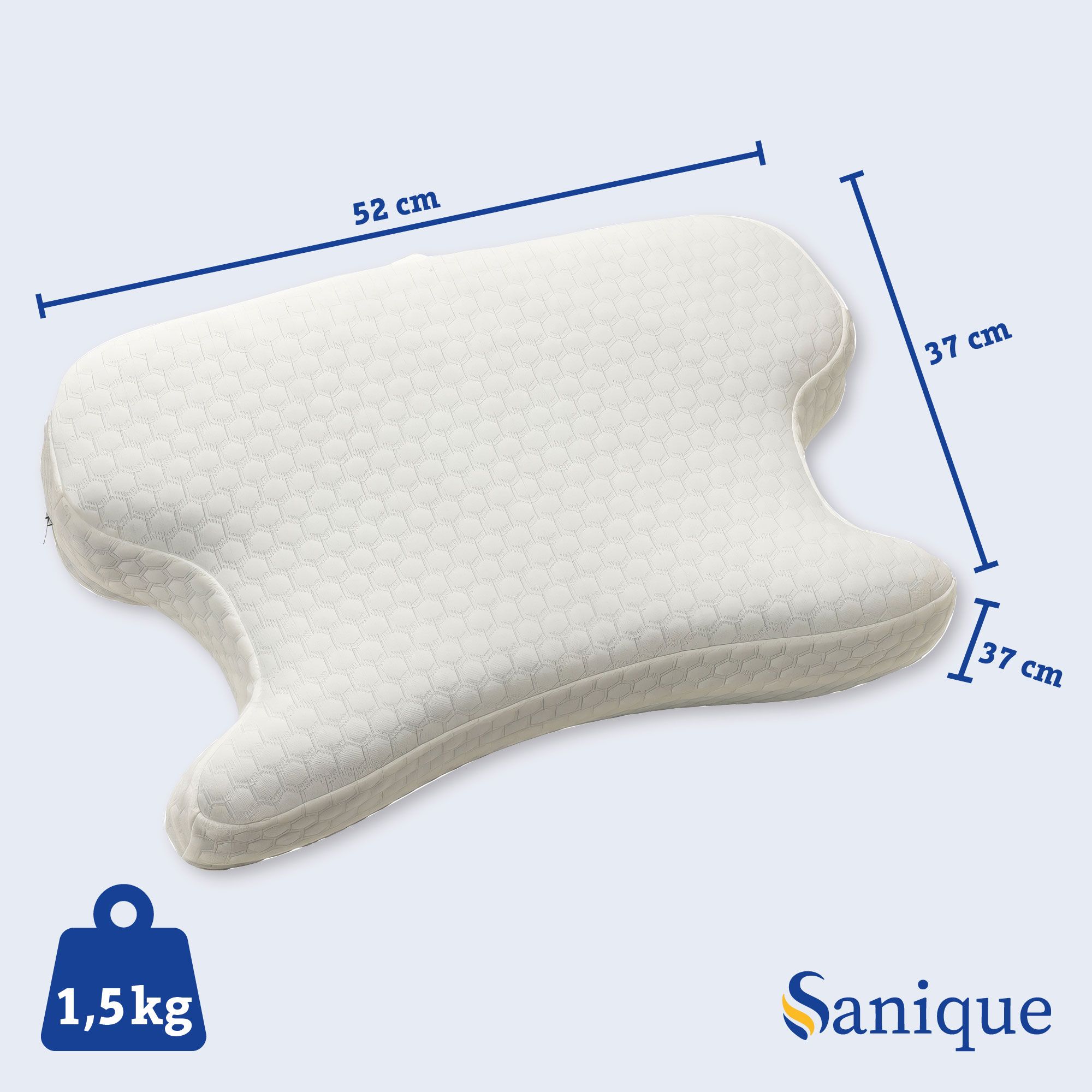 Mann mit CPAP-Maske schläft auf einem orthopädischen Kissen.