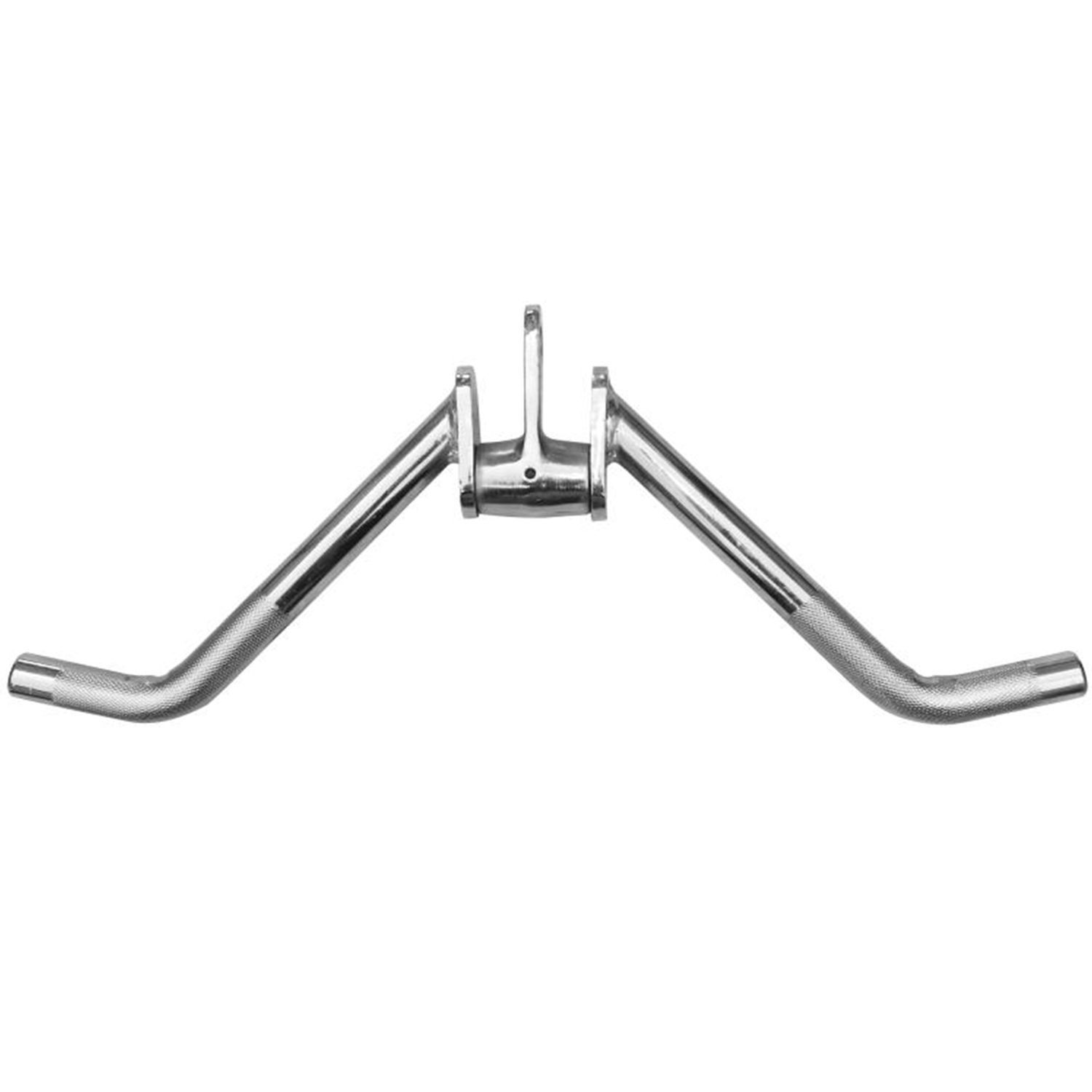 Trizeps Curl Griff aus Metall. Zwei gebogene Griffe, verbunden durch ein zentrales Element.