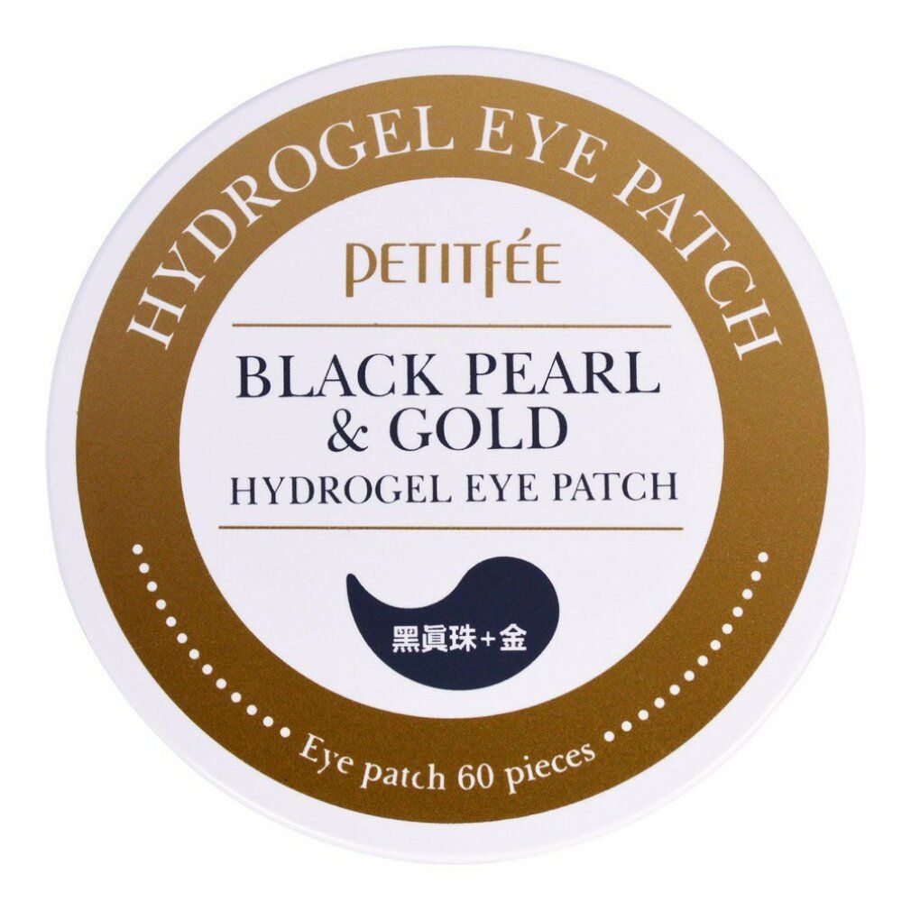 Runde Verpackung mit Aufschrift: Hydrogel Eye Patch, Black Pearl & Gold. Enthält 60 Stück.
