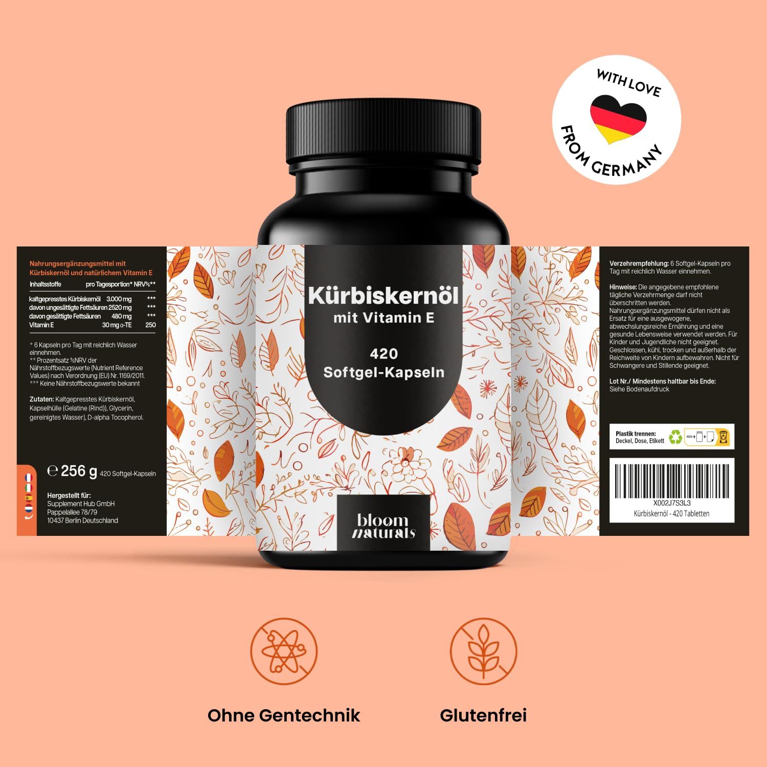 Kürbiskernöl mit Vitamin E Kapseln
