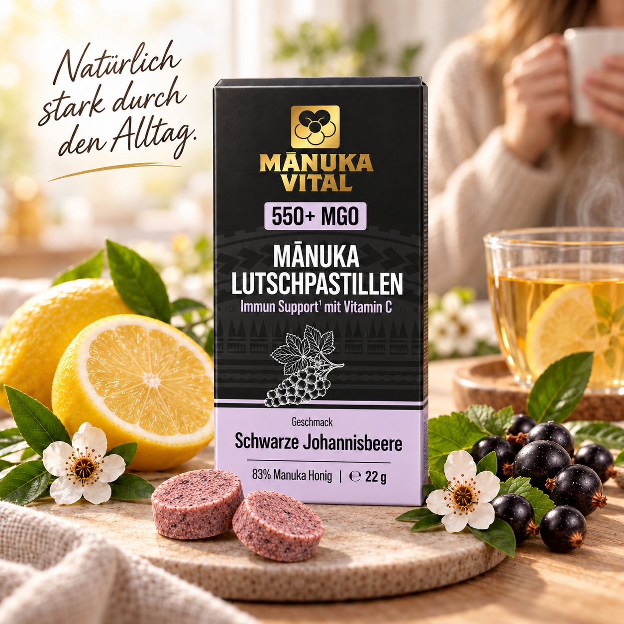 Manuka Vital Manuka Lutschpastillen MGO 550+ mit Schwarzer Johannisbeere & Vitamin C