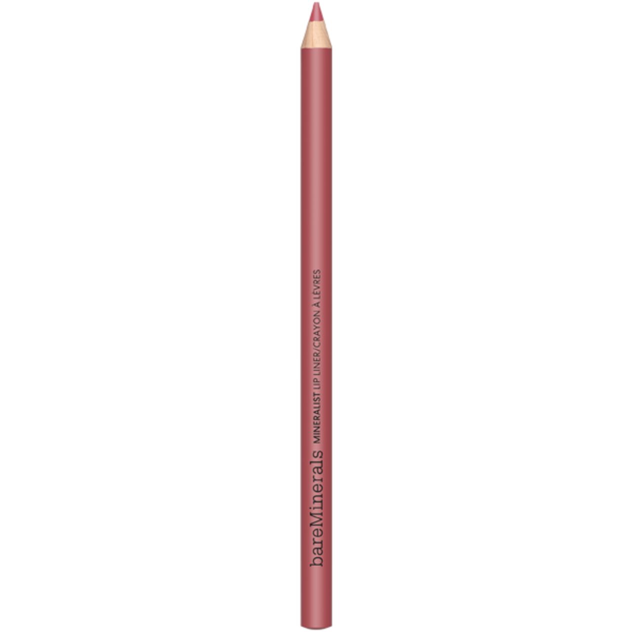 Lippenstift-Konturenstift. Rosa Stift mit Spitze. Aufschrift: bareMinerals, Mineralist Lip Liner Crayon à Lèvres.