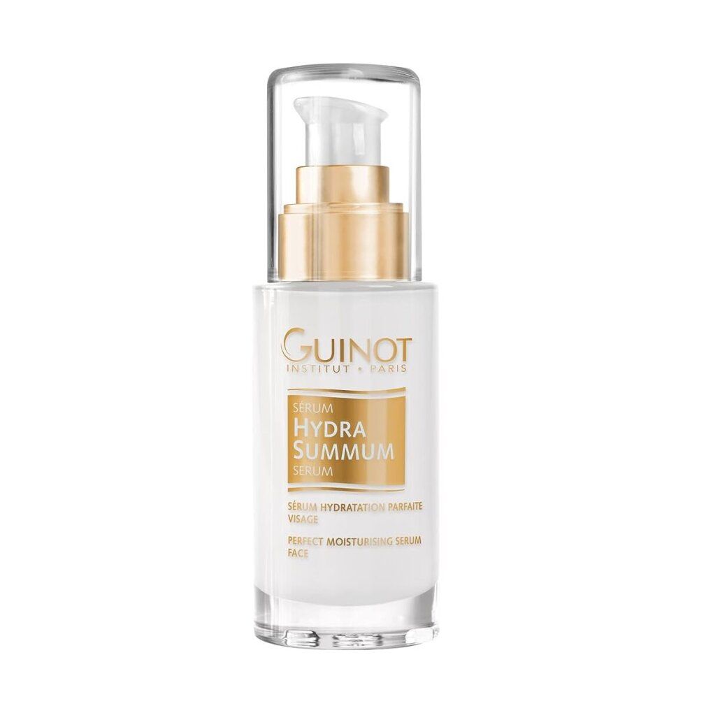 Guinot Hydra Summum Serum: weiße Flasche mit Pumpspender und goldenem Detail.